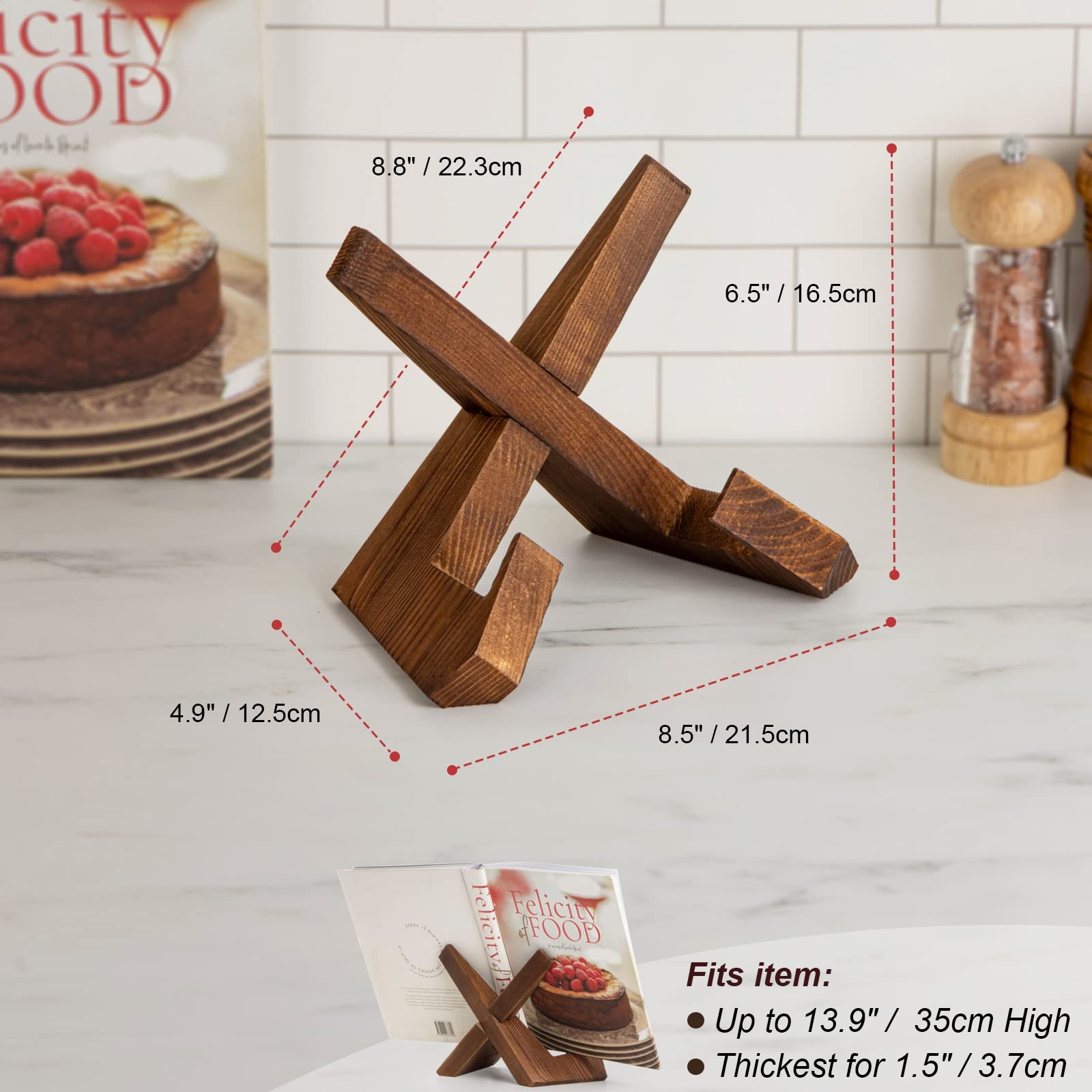 Effortich farmhouse style cookbook holder complements warm wood tones in homes