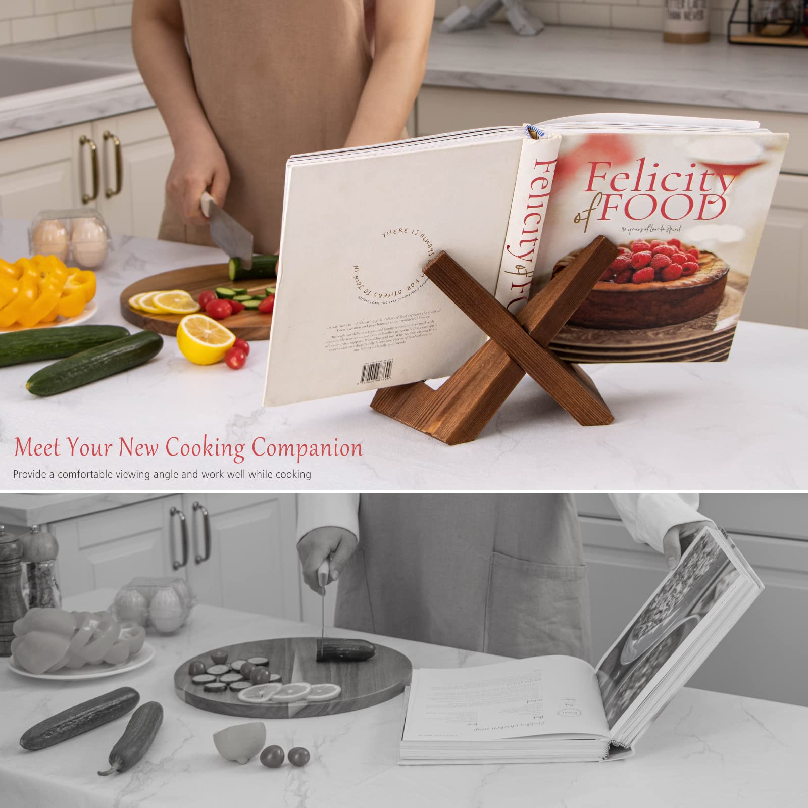 Effortich recipe book holder front view keeps pages steady while cooking