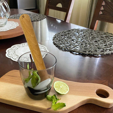 EFO beechwood muddler close-up showing natural grain and durable, food-safe material