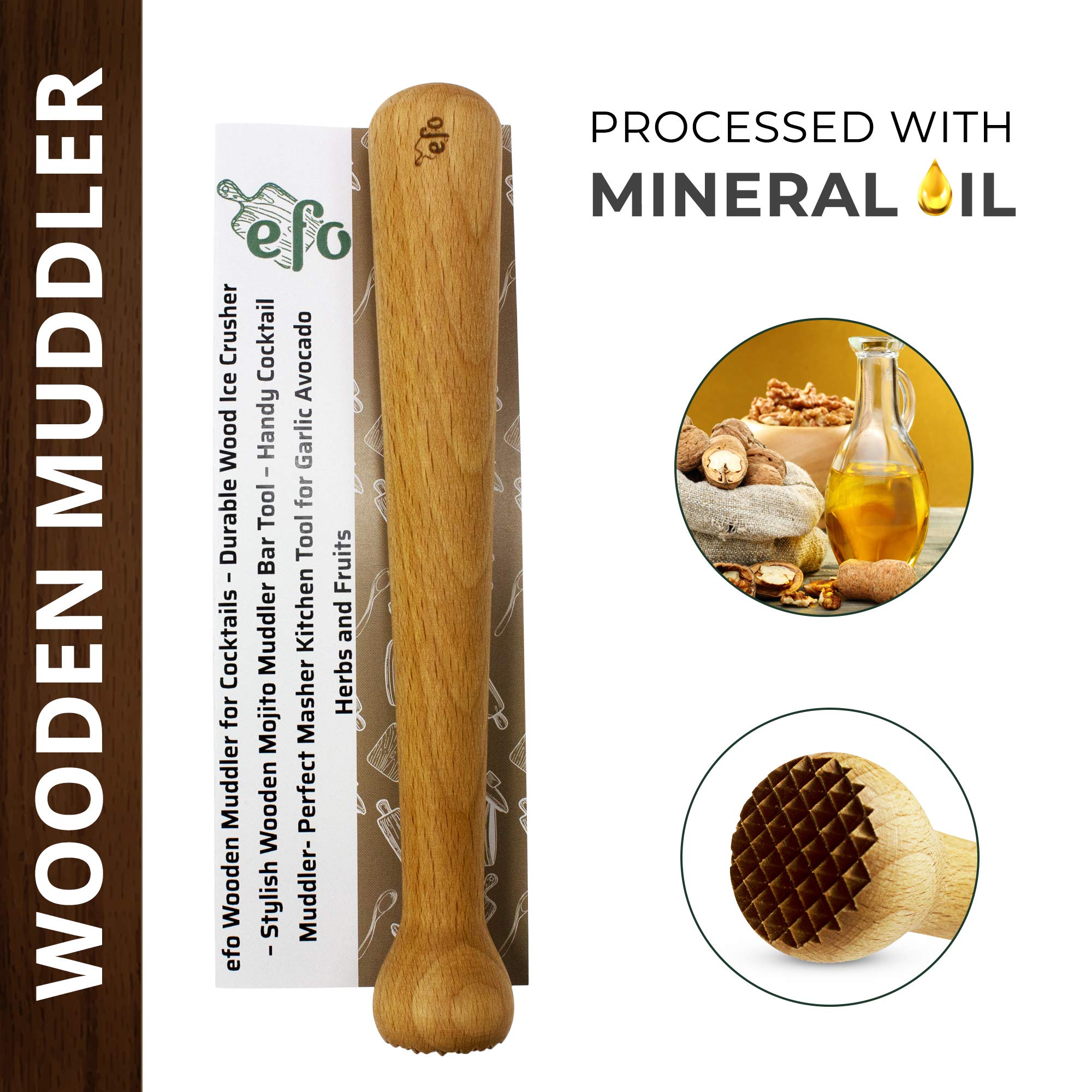EFO muddler cleaning ready, hand wash keeps wood quality