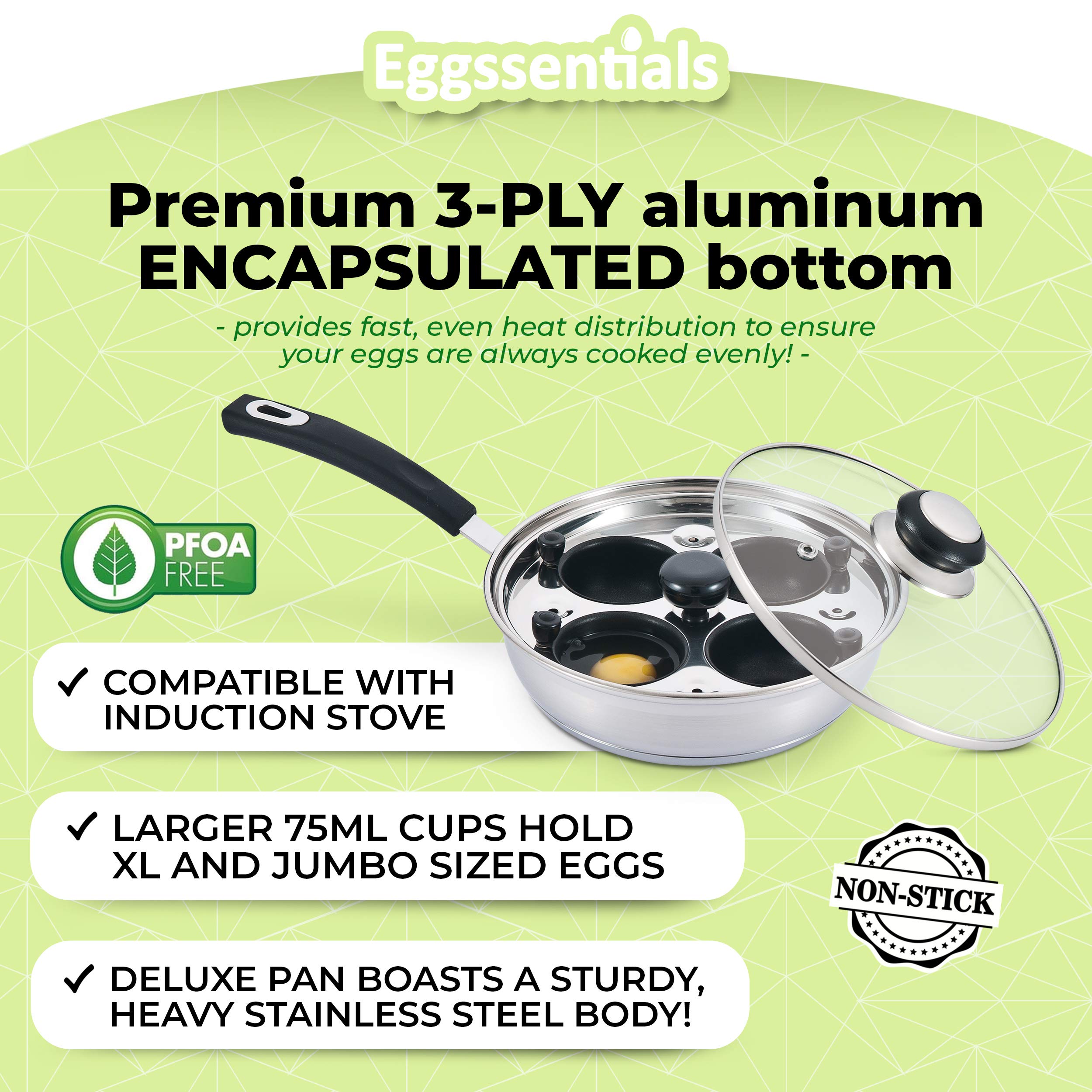 Eggssentials cool-touch Bakelite handle for safe handling during cooking.
