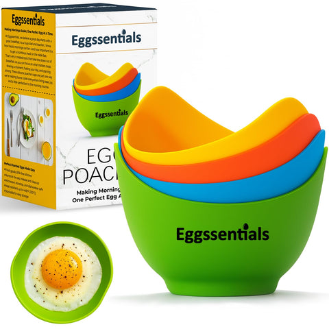 Eggssentials poached egg cups green set for quick, oil-free poached eggs.
