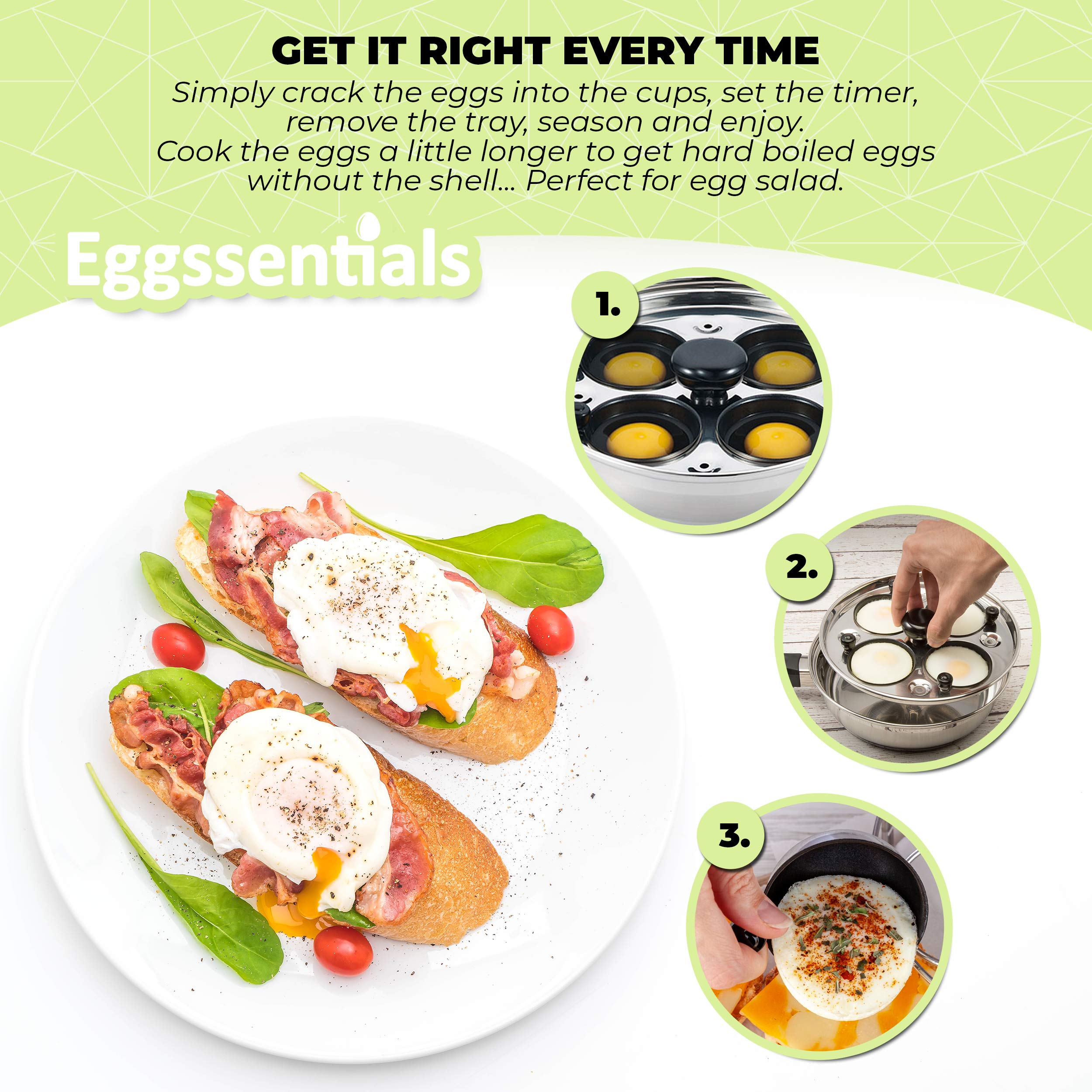 Eggssentials tempered glass lid with Bakelite knob for monitoring and moisture control.
