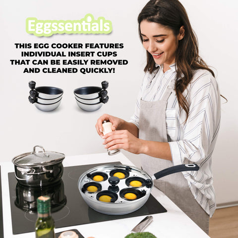 Eggssentials tempered glass lid with knob for easy monitoring during poaching