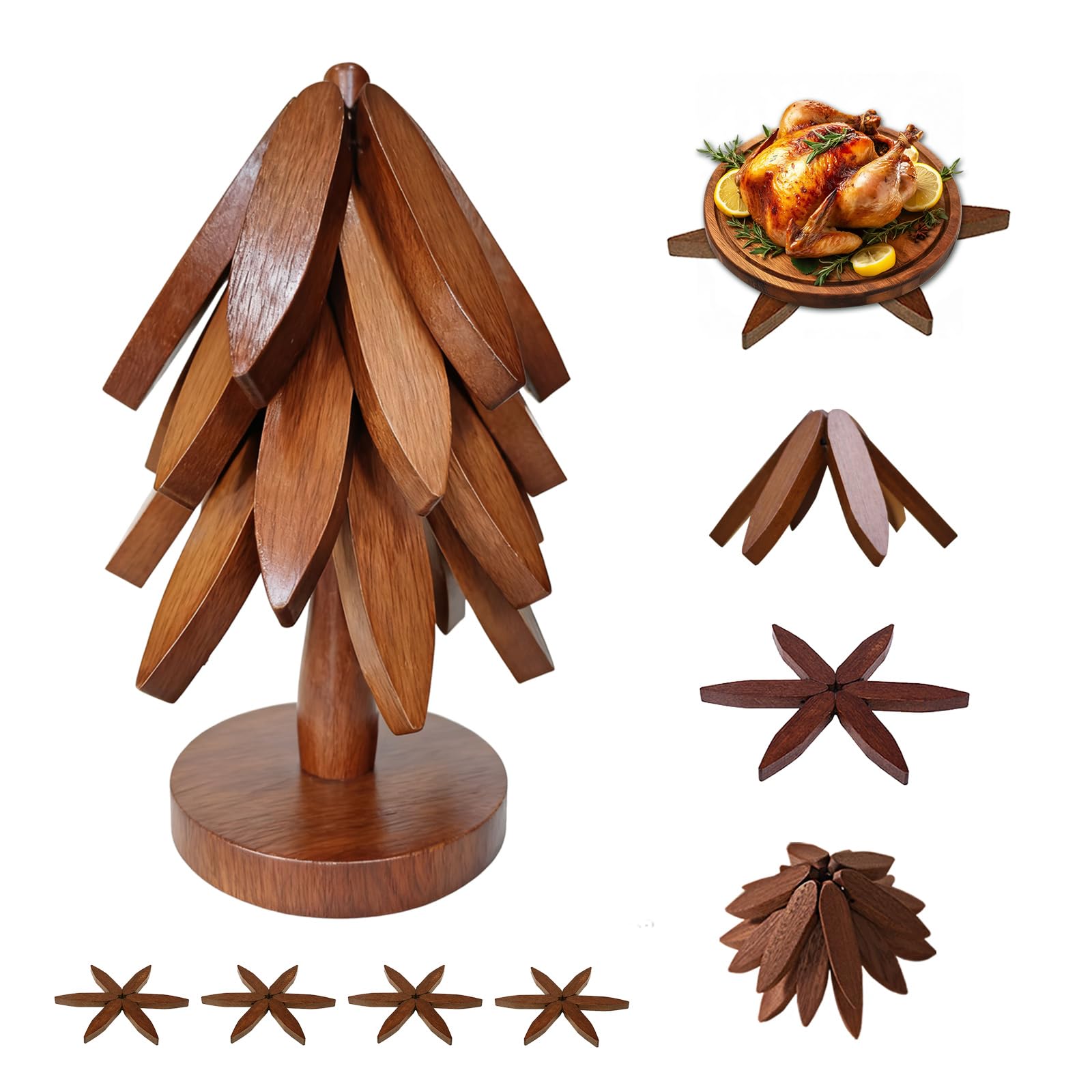 EGO LIFE wooden trivet tree stand protecting table surfaces with style.