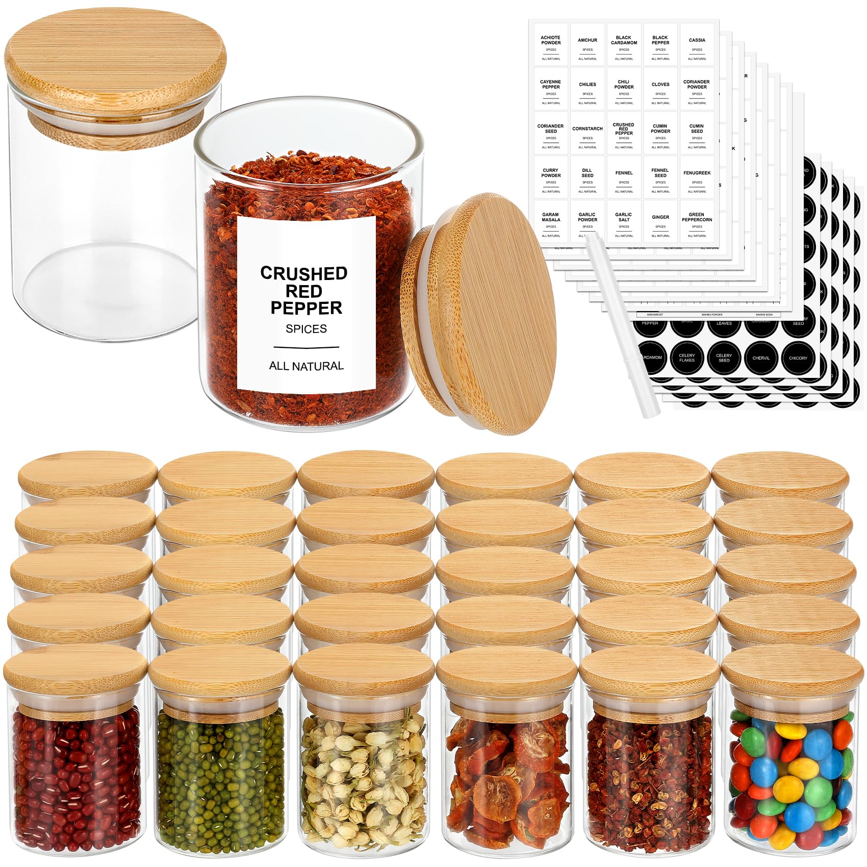 EgticHome 4oz glass spice jar with bamboo lid, front view for spice display