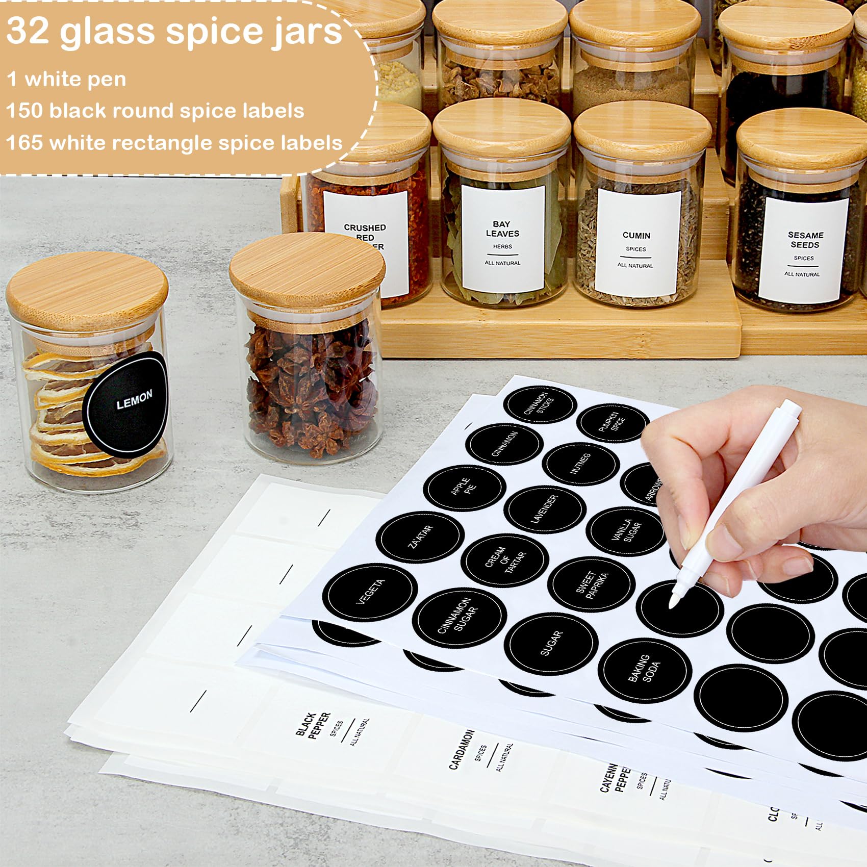 EgticHome glass spice jar with wide mouth for easy access and filling.