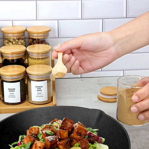 EgticHome spice jars with bamboo lids, stackable design for compact kitchen storage
