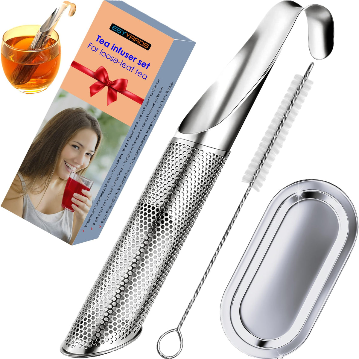 EGYYARDS tea infuser set with long handle for easy single-cup brewing