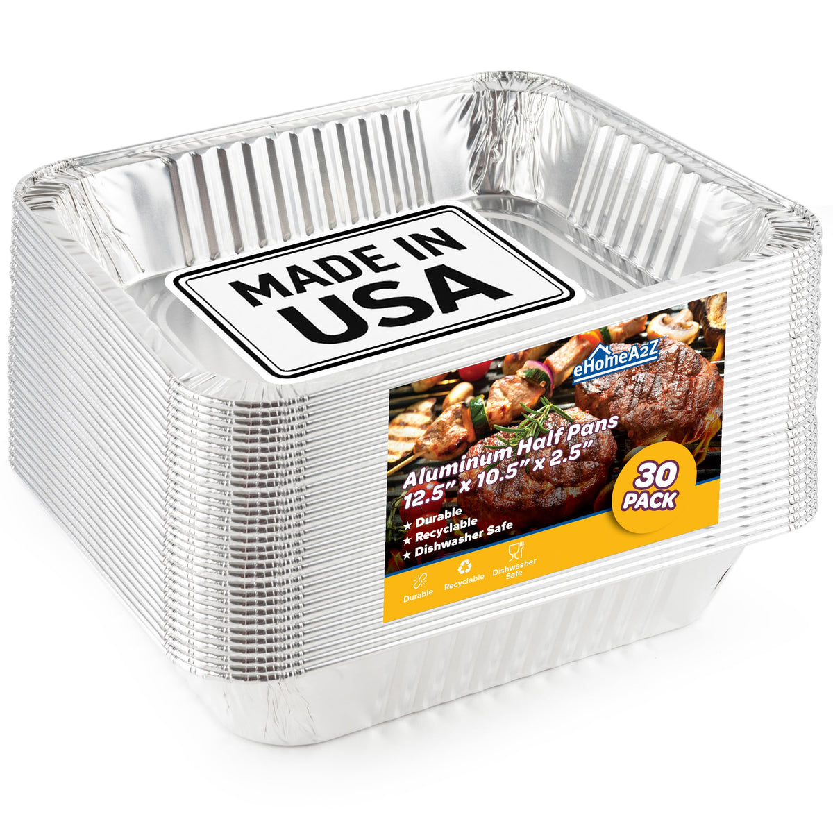 EHOMEA2Z aluminum pans pack front view for bulk catering convenience