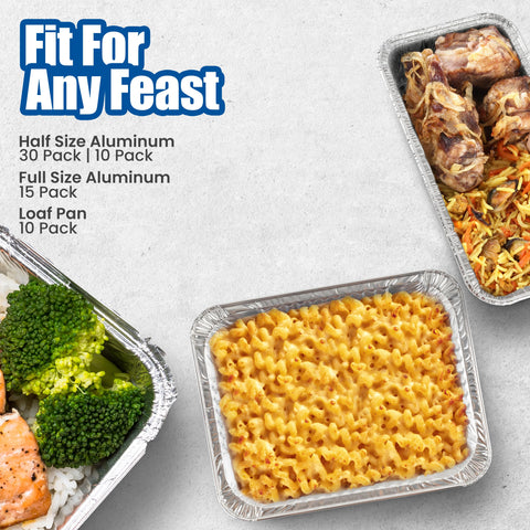 EHOMEA2Z heavy-duty foil pans withstand oven and freezer use.