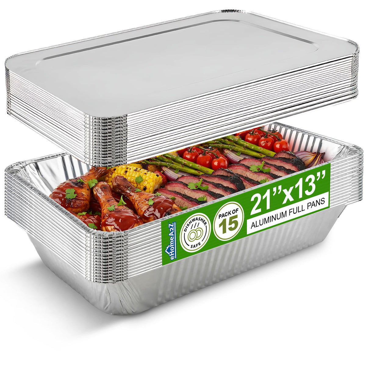 EHOMEA2Z large aluminum pans with lids, closed, ideal for prep and transport.
