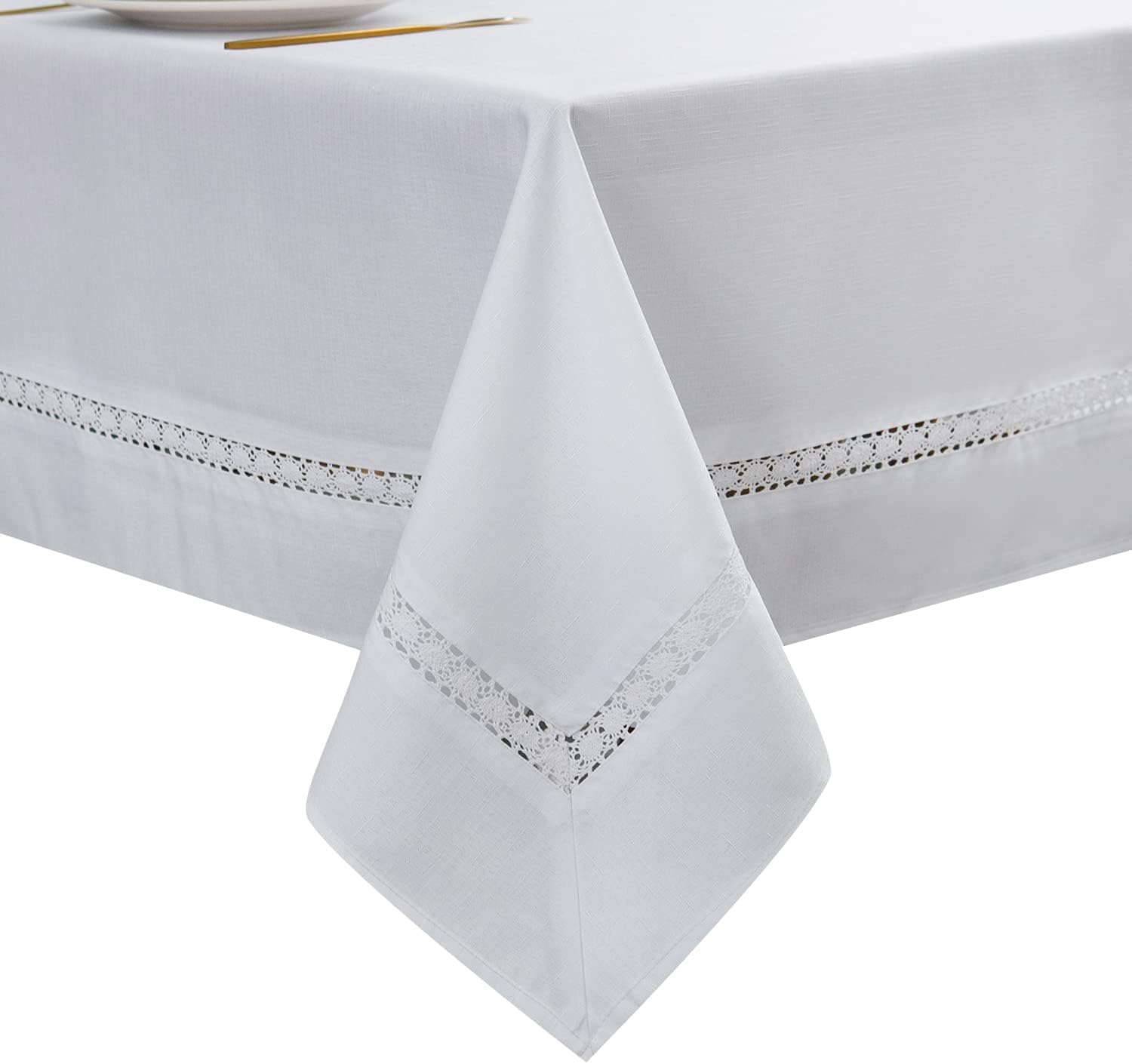 EHouseHome white lace edge fabric table cloth protects tables from spills
