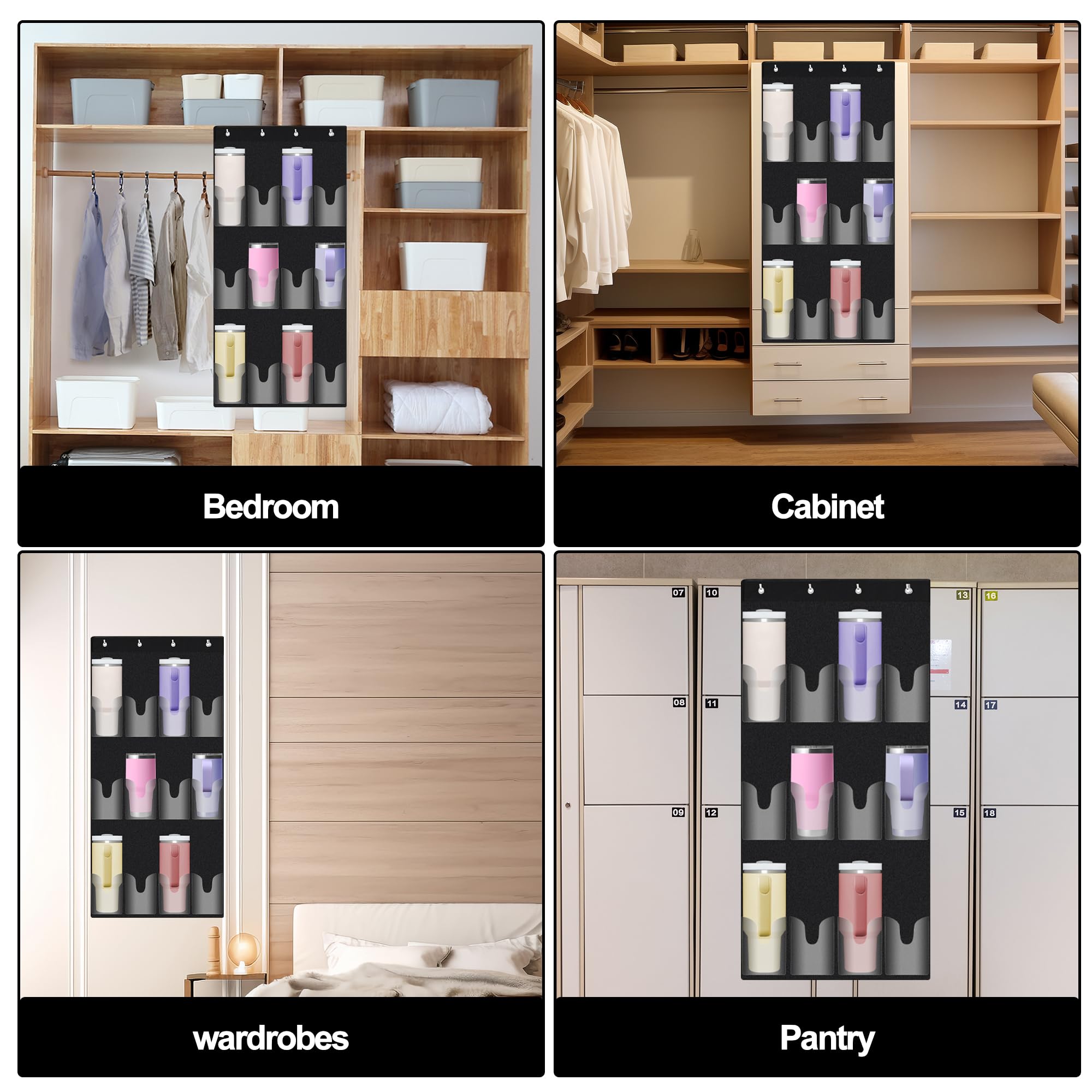 12-pocket capacity keeps bottles organized in kitchens, pantries, or bedrooms.