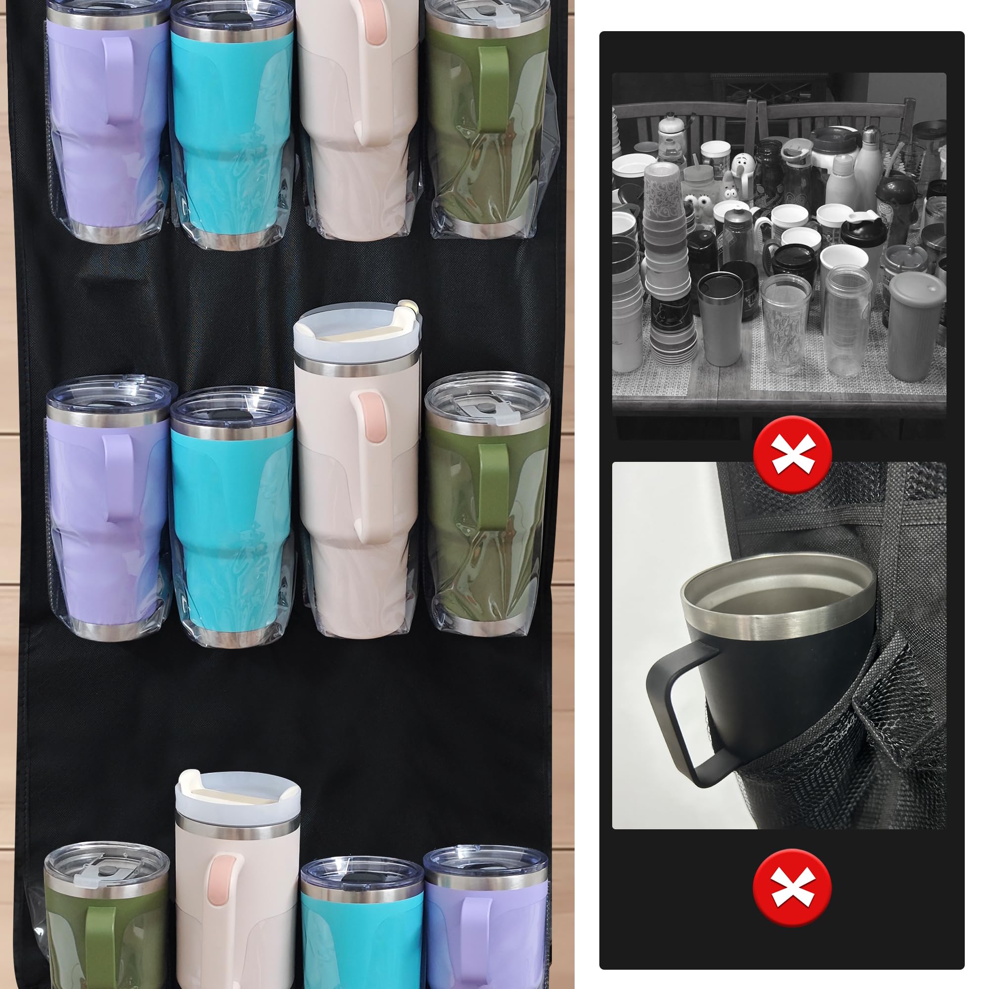 Transparent pockets allow quick spotting of bottles in the organizer.
