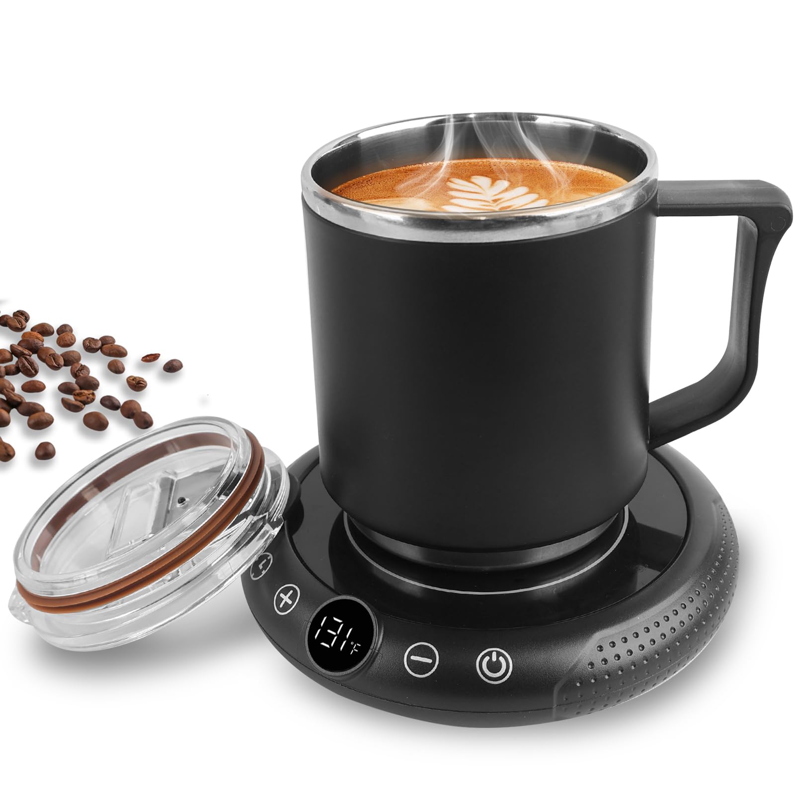 EIHO coffee mug warmer shows 8 temp settings for steady warmth