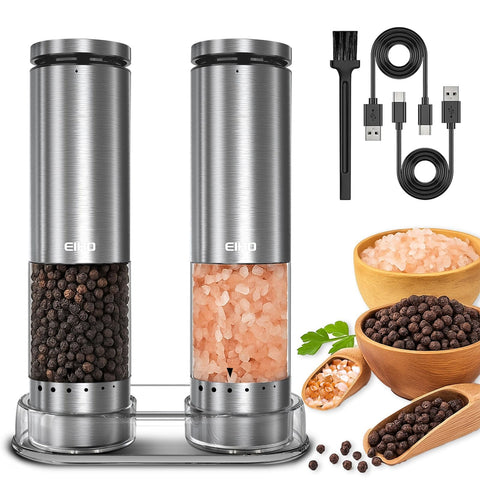 EIHO electric salt and pepper grinder set with USB-C charging for hands-free seasoning