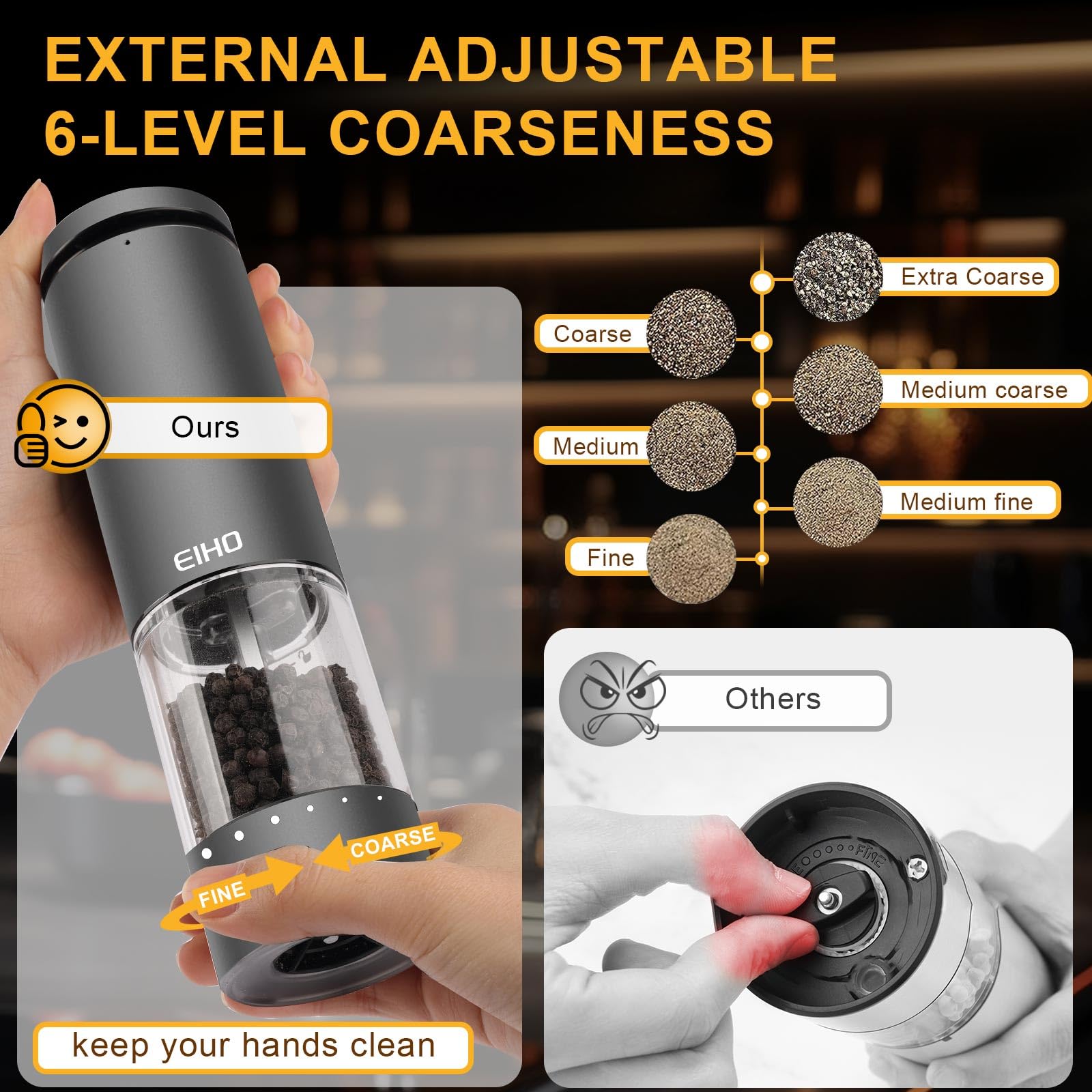 External coarseness adjustment dial enabling hands-free texture control