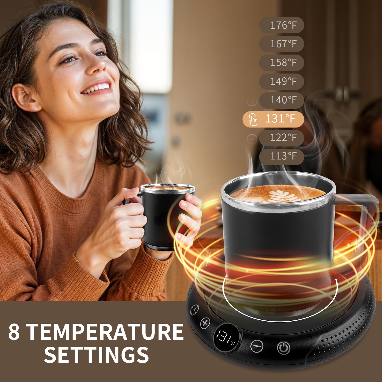 EIHO mug warmer timer offers 1-12 hours for all-day warmth