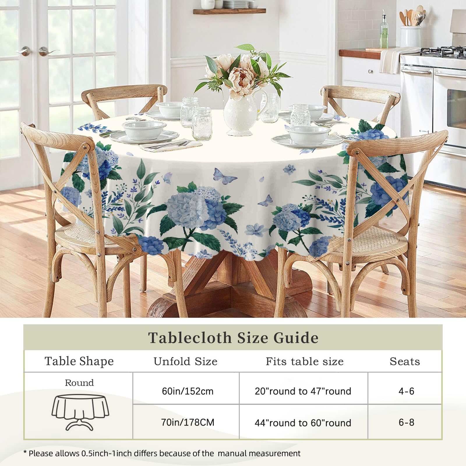 Eikione round tablecloth machine washable in cold water for quick refresh