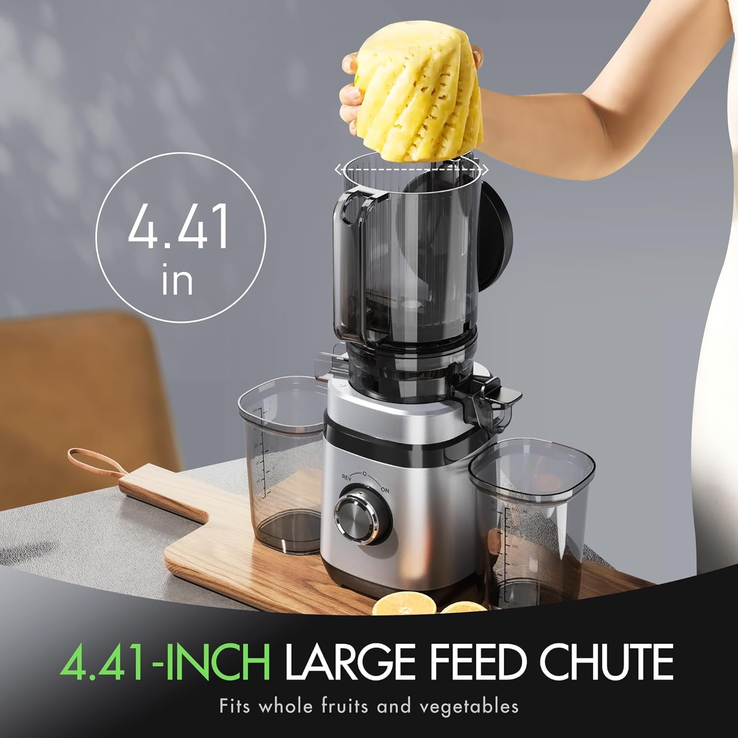 EILKOS slow masticating juicer preserves flavor and nutrients at 70 RPM.