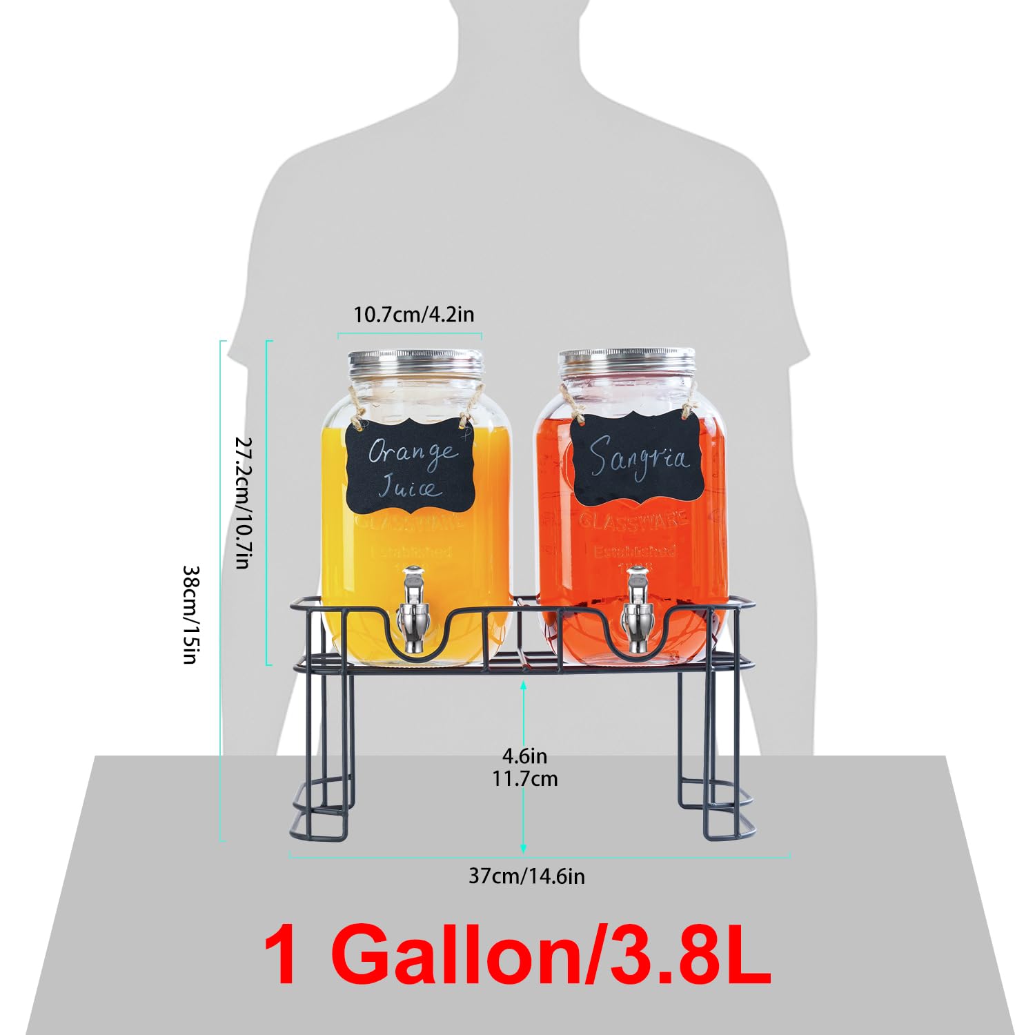 Einfache glass dispenser highlights thick glass construction and freshness.