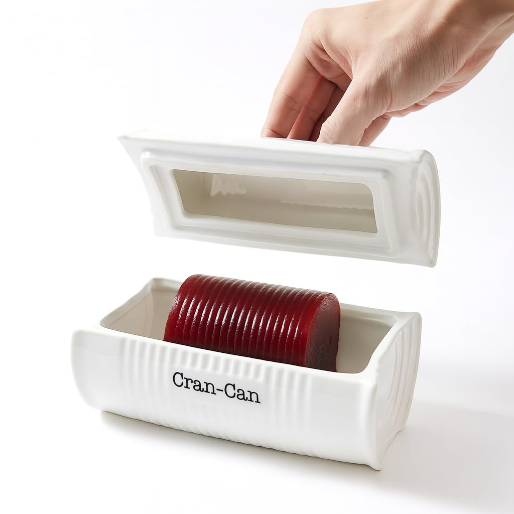 Eiqijci cranberry sauce serving dish with lid for festive table presentation.