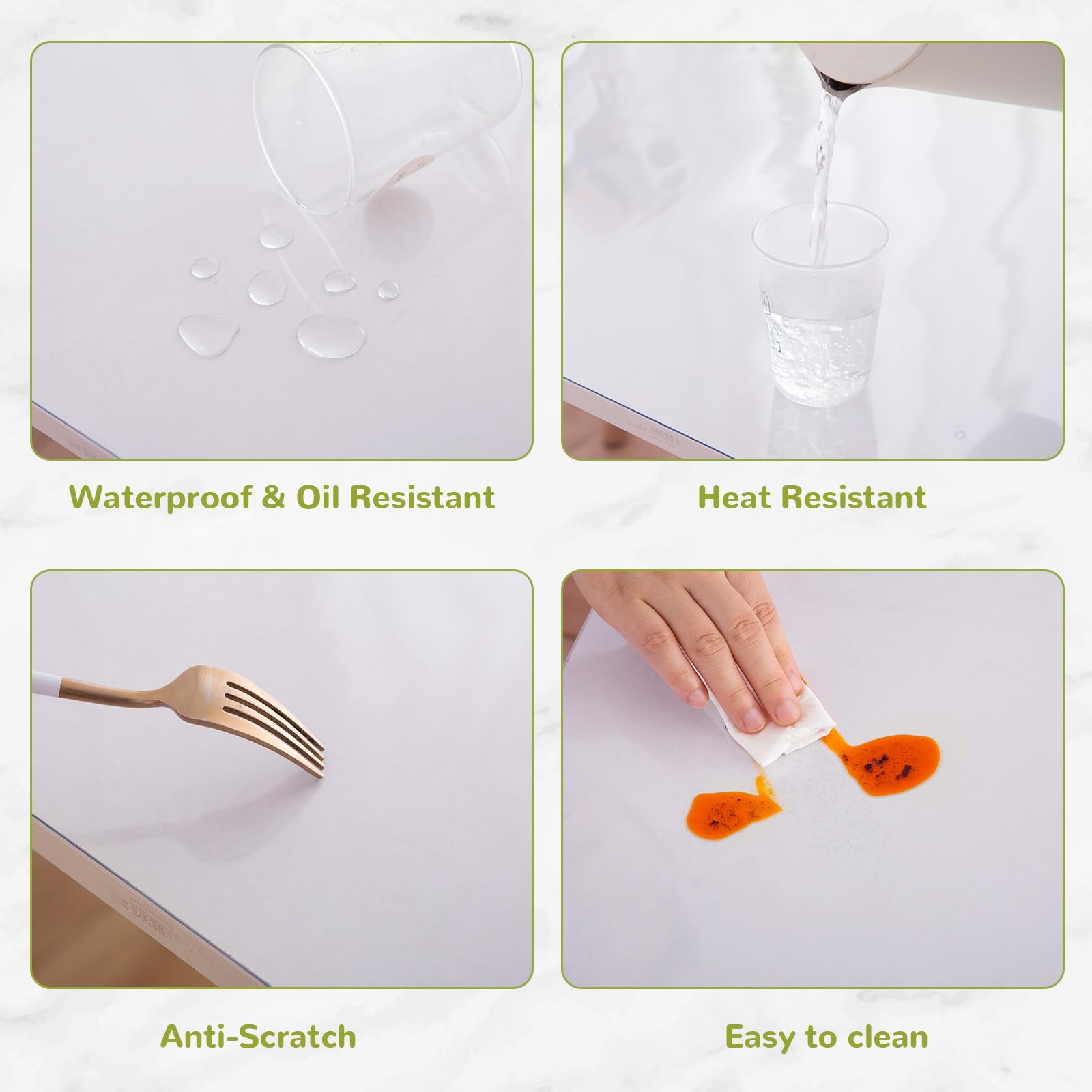 Eisdroma clear table cover on a wooden dining table keeps grain visible