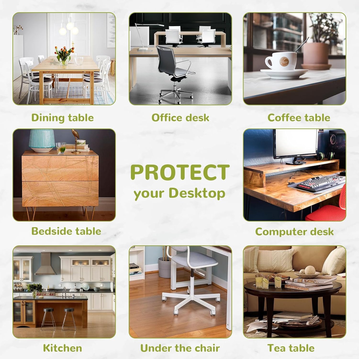 Eisdroma versatile protector on kitchen counters and desks, shielding from daily wear.