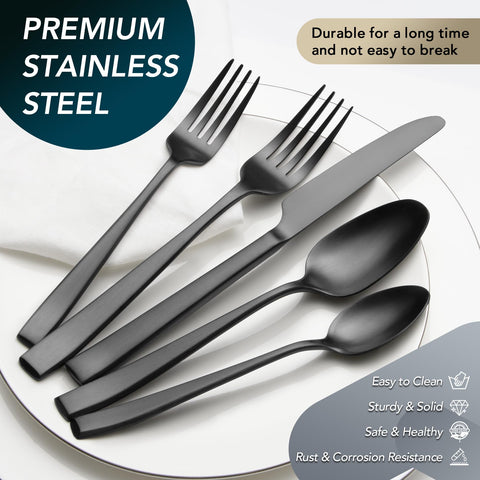 EIUBUIE matte black dinner forks with comfortable grip.