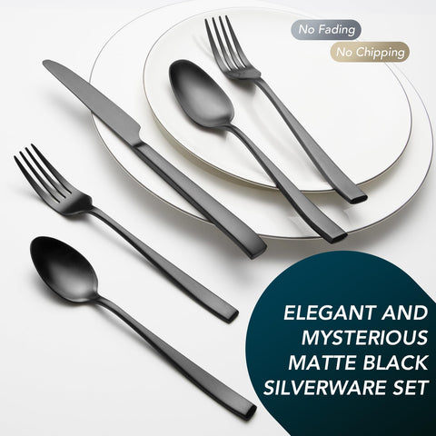 EIUBUIE matte black dinner knives for precise cutting and style.