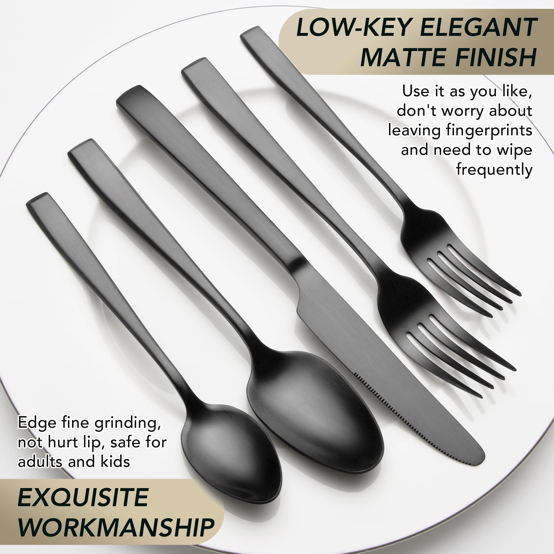 EIUBUIE matte black dinner spoons with smooth scooping.