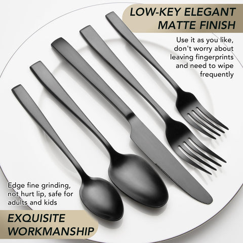 EIUBUIE matte black dinner spoons with smooth scooping.