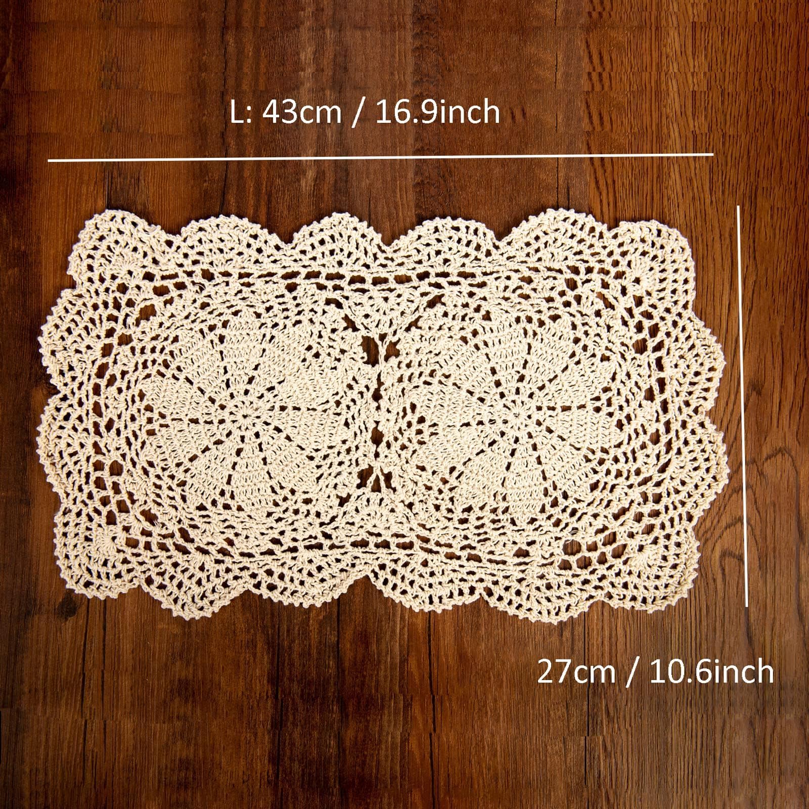 Eiyye crochet table mats beige on wood, highlighting elegant dining accessory for everyday meals.