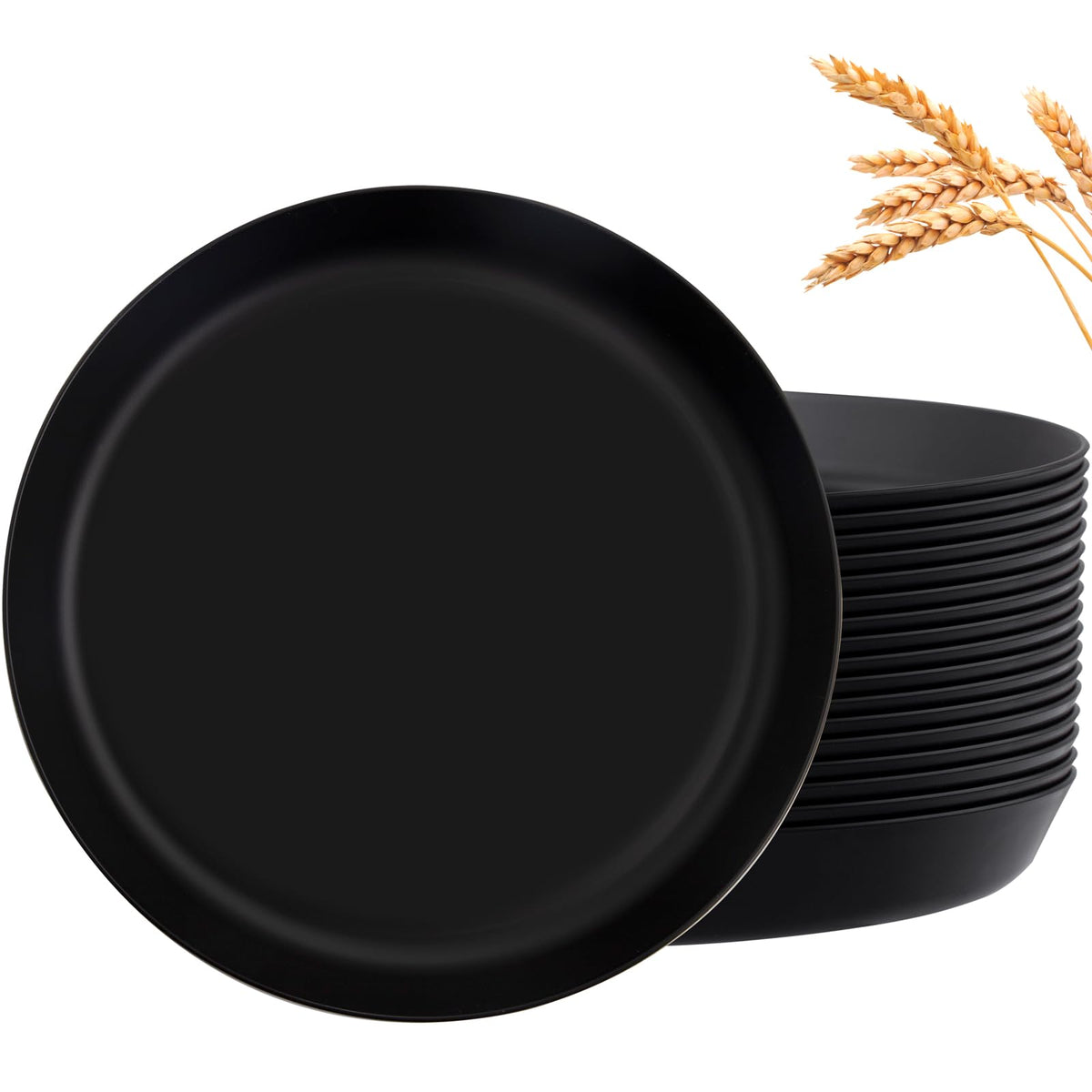 ejonirinjonir EI 18pcs black wheat straw plates set, durable and reusable for everyday dining.