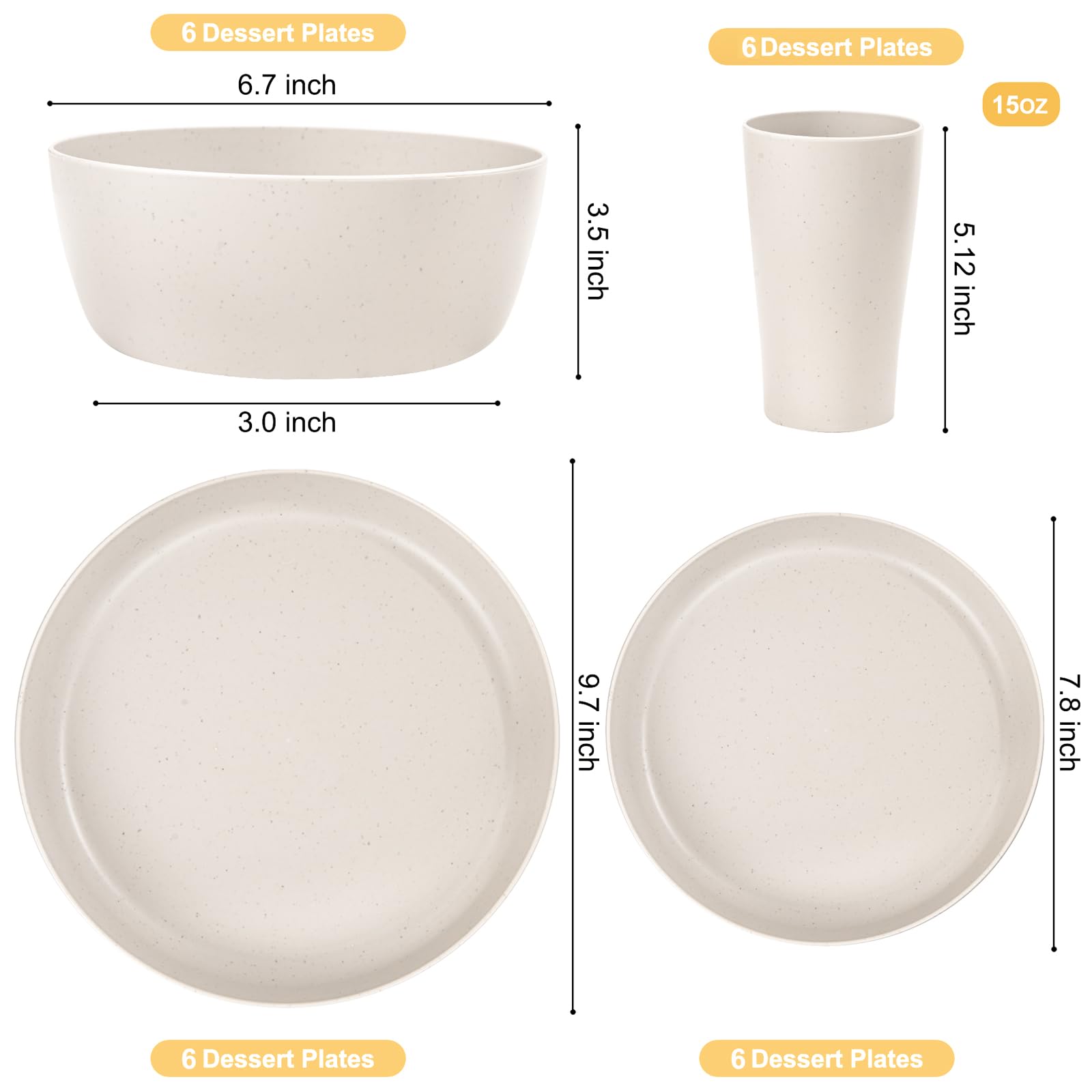 ejonirinjonir EI 24pcs wheat straw dinner plates beige for stylish family meals