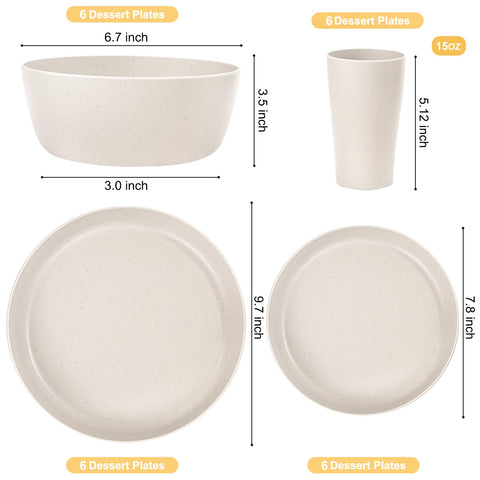 ejonirinjonir EI 24pcs wheat straw dinner plates beige for stylish family meals