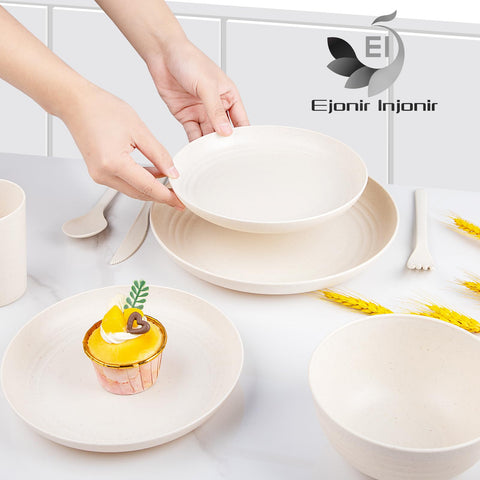ejonirinjonir EI 42pcs Wheat Straw Dinnerware Set cups offer spill-free sipping on picnics.