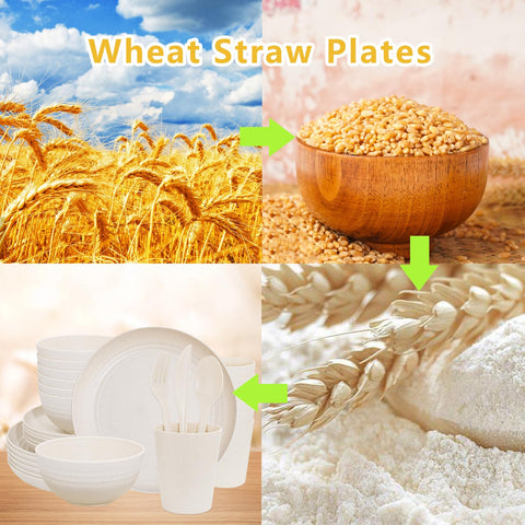 ejonirinjonir EI 42pcs Wheat Straw Dinnerware Set cutlery completes a lightweight, convenient dining kit.