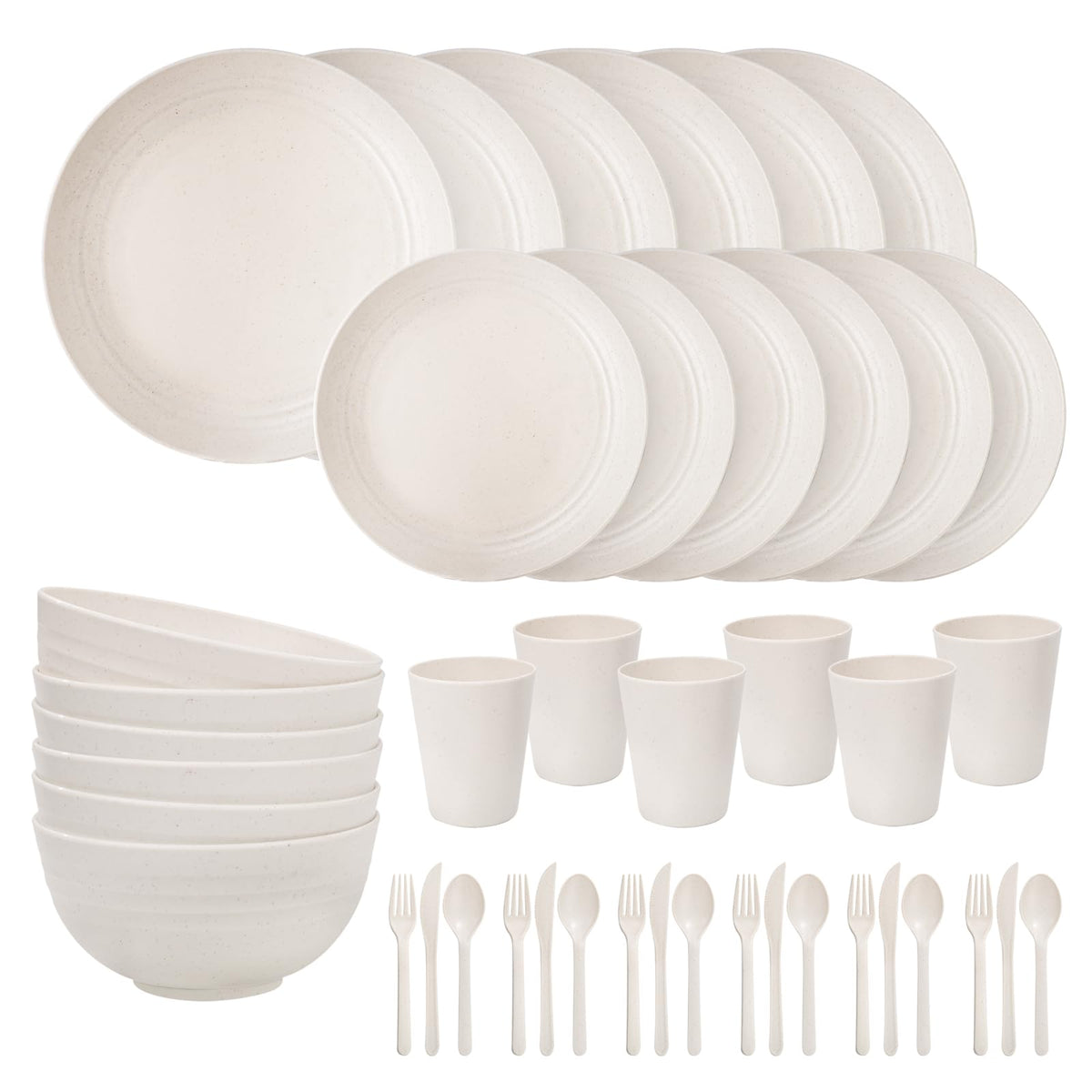 ejonirinjonir EI 42pcs Wheat Straw Dinnerware Set dinner plates deliver sturdy, family-friendly dining.