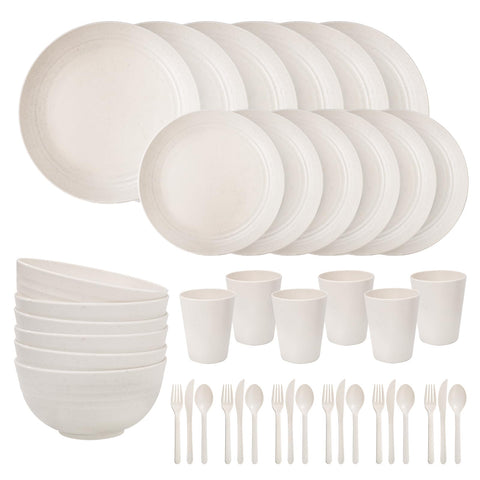 ejonirinjonir EI 42pcs Wheat Straw Dinnerware Set dinner plates deliver sturdy, family-friendly dining.