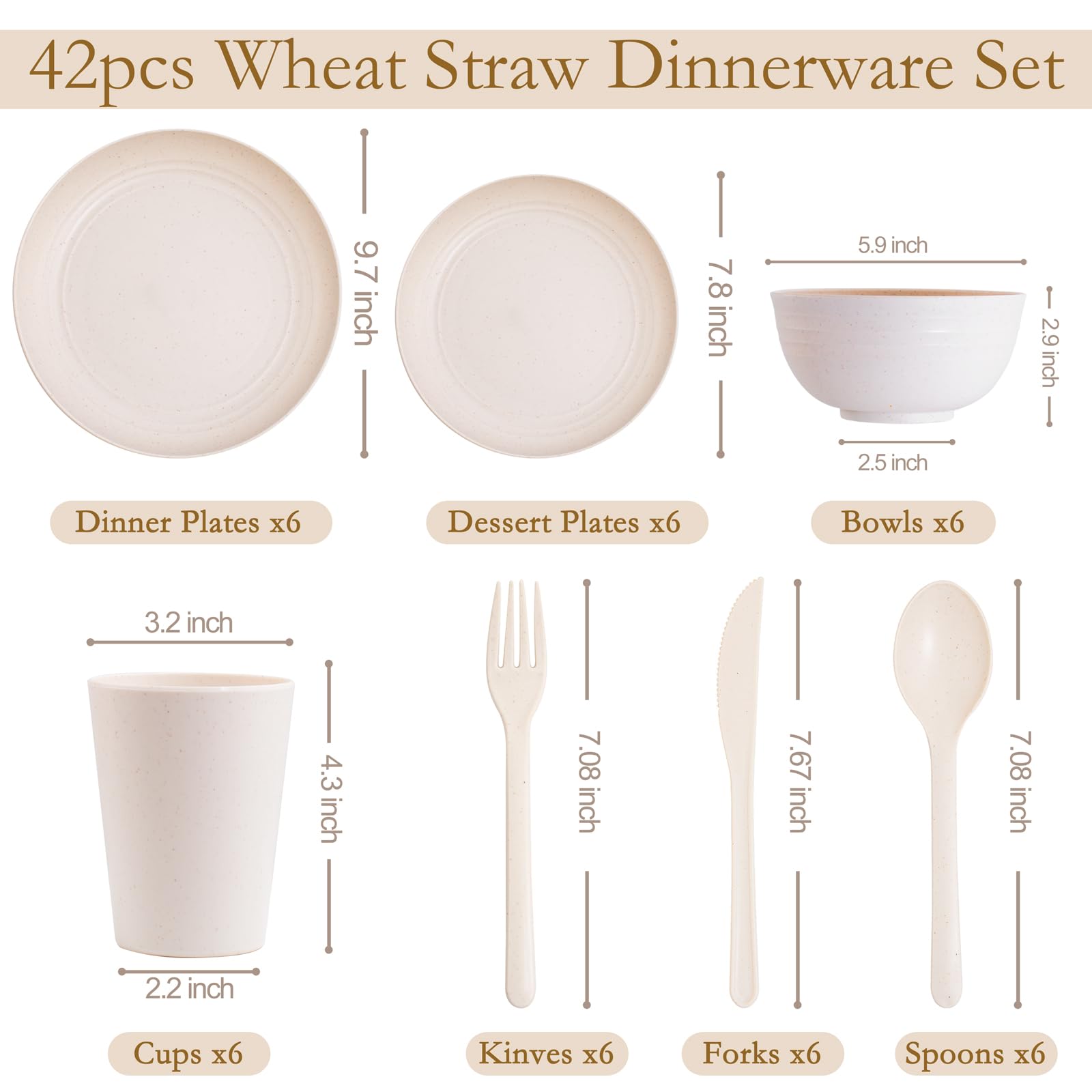 ejonirinjonir EI 42pcs Wheat Straw Dinnerware Set dishwasher-safe and microwave-safe for quick meals.