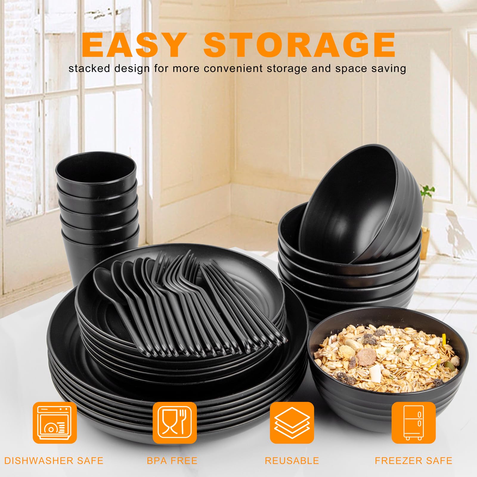 Ejonirinjonir black cups - lightweight and stackable for camping.