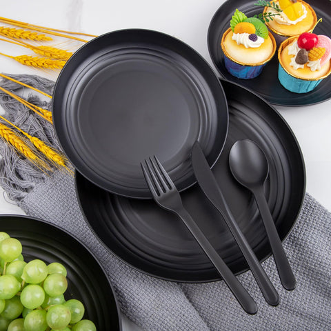 Ejonirinjonir black dinner plates - sturdy and reusable for everyday meals.