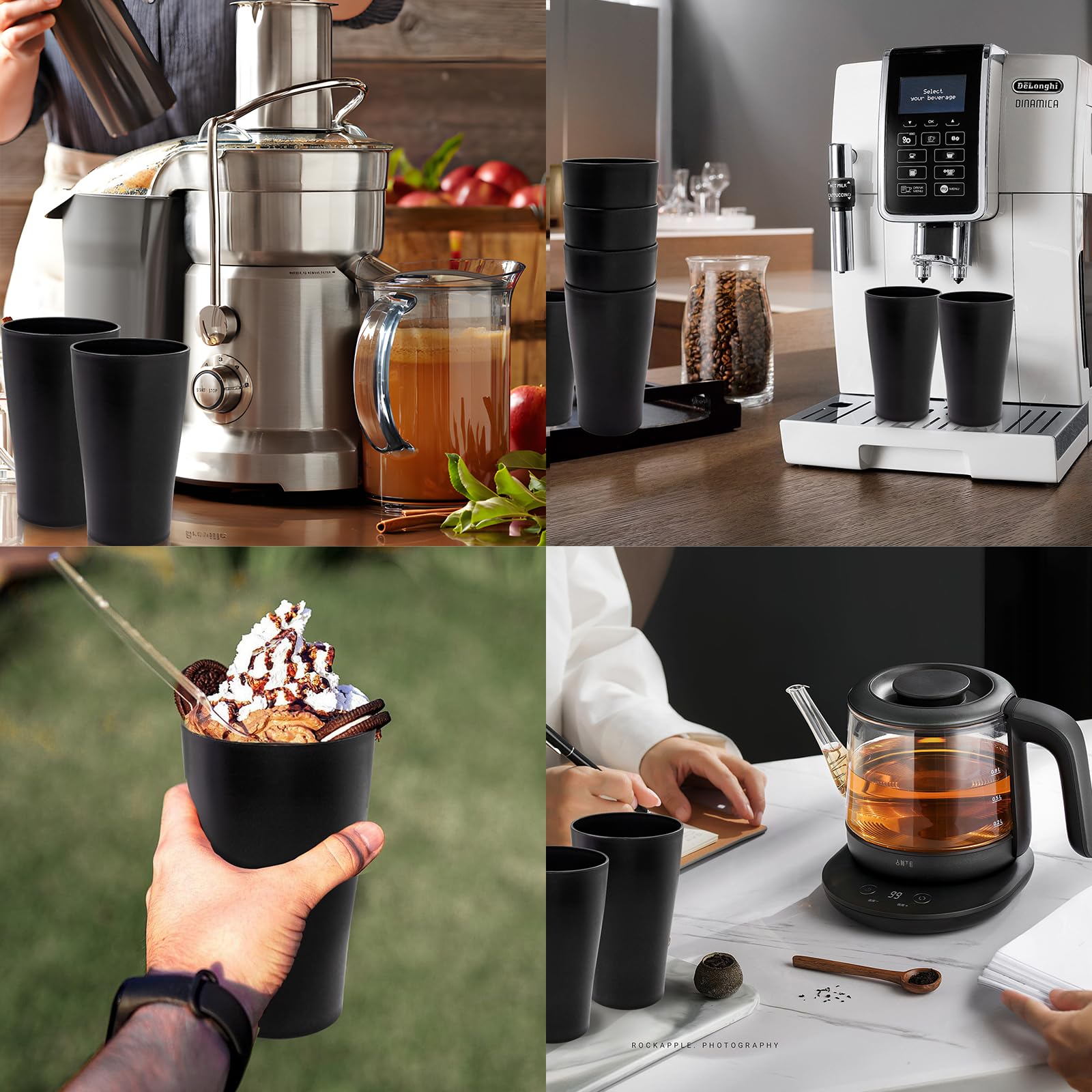EI Black Wheat Straw Cups dishwasher-safe and stackable for simple cleanup
