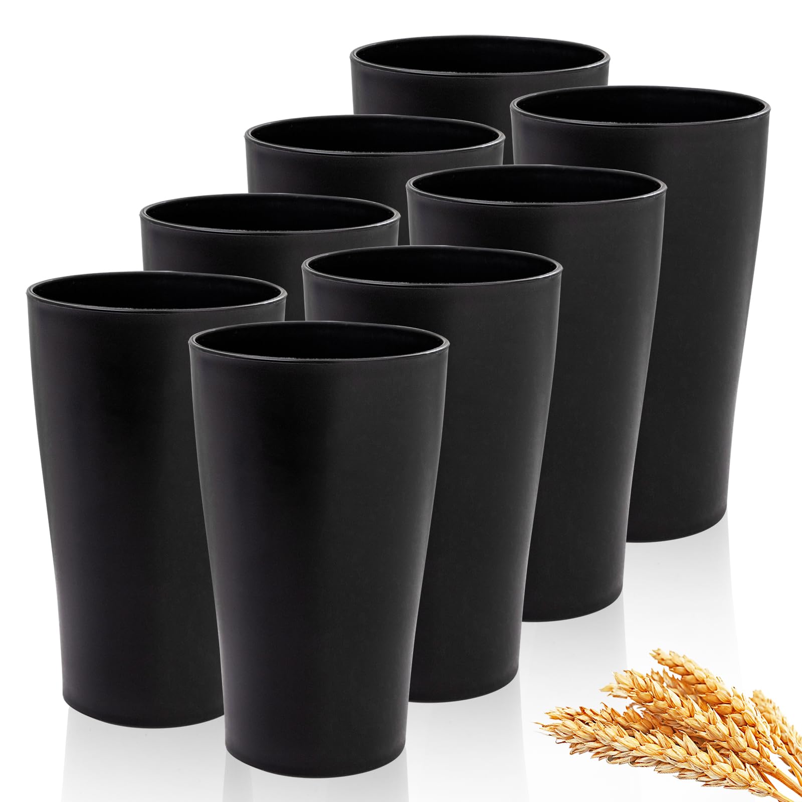 EI Black Wheat Straw Cups front view, sturdy eco-friendly 15oz tumblers for family use