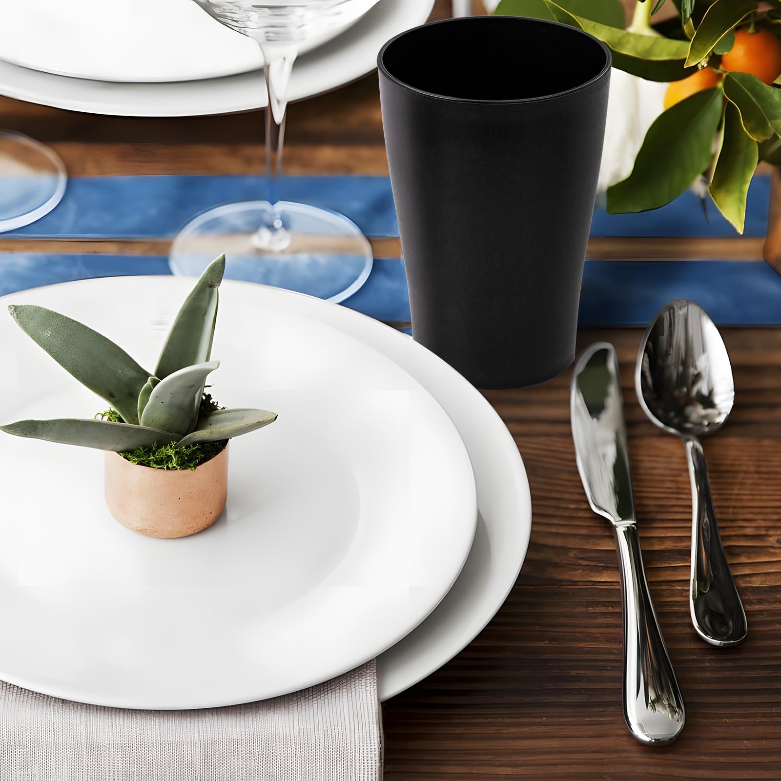 EI Black Wheat Straw Cups on Halloween table as eco-friendly serveware