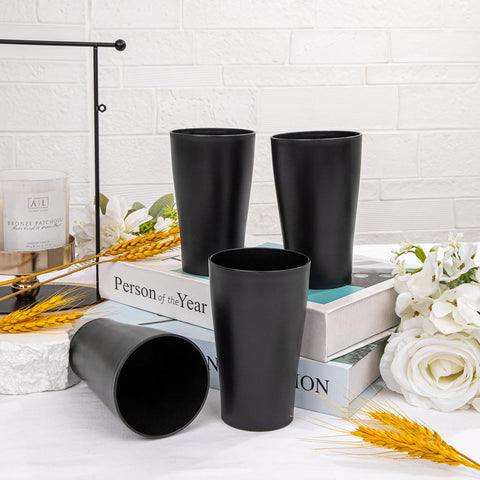 EI Black Wheat Straw Cups used for juice glasses during a meal