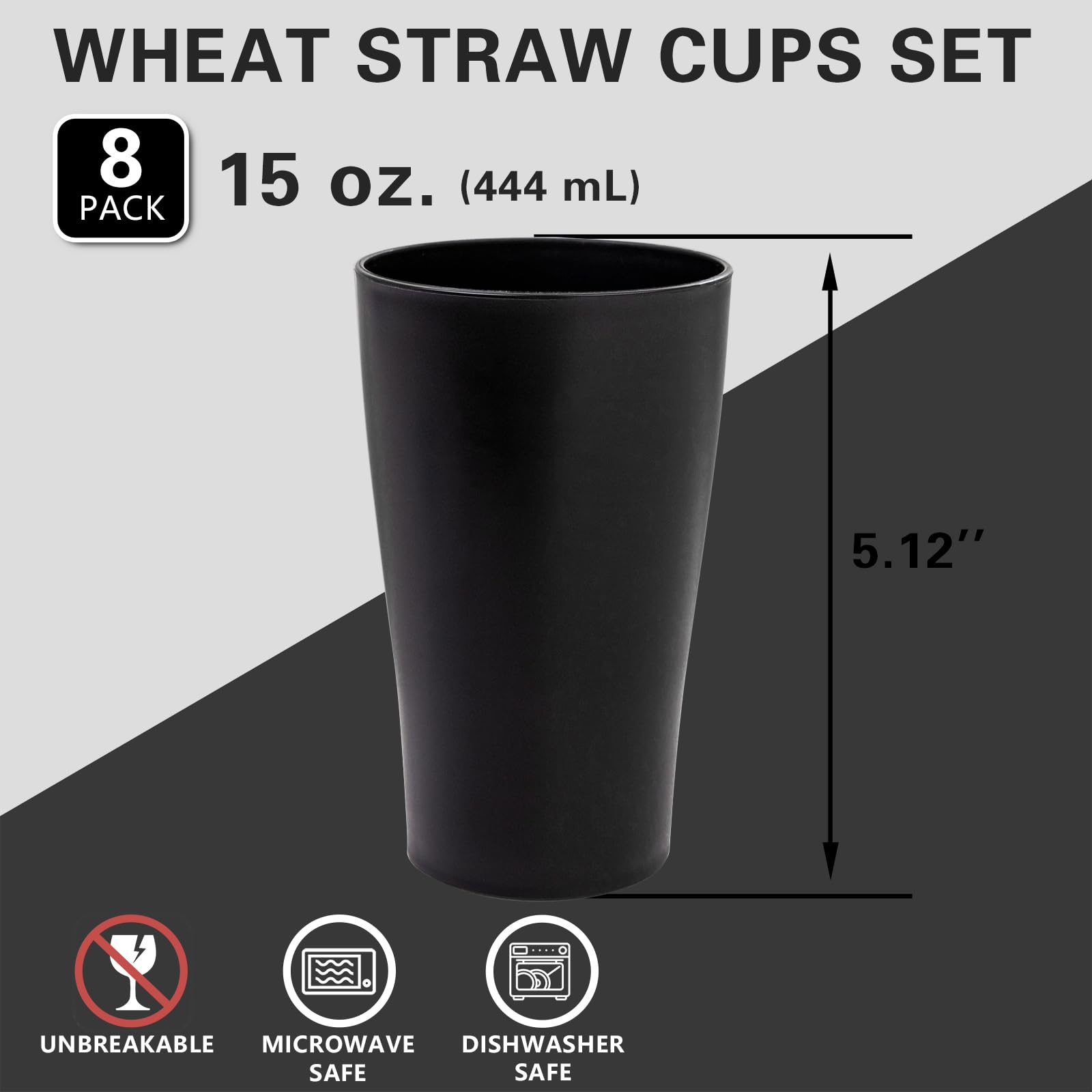 EI Black Wheat Straw Cups side view, durable reusable glasses for everyday beverages
