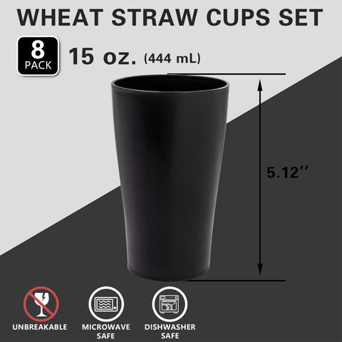 EI Black Wheat Straw Cups side view, durable reusable glasses for everyday beverages